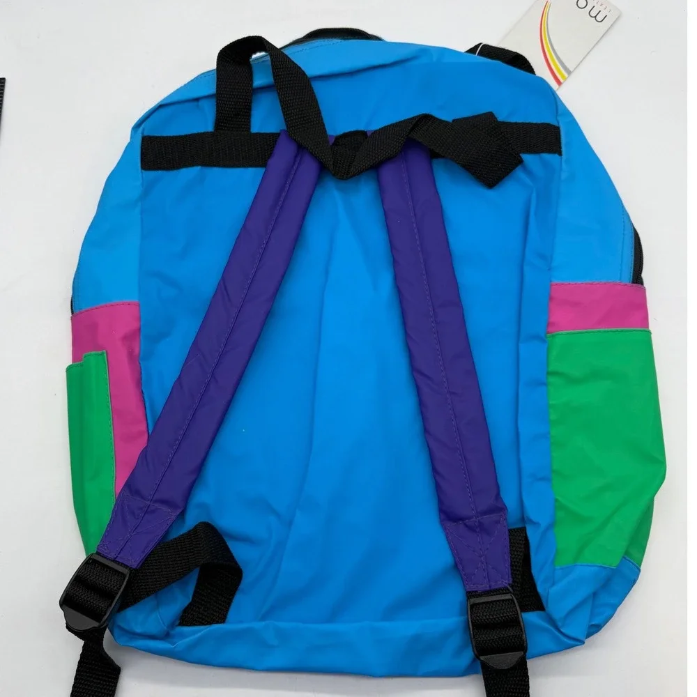 Vintage 80s 90s‎ Colorblock Nylon Backpack Neon Blue Pink Green NWT kidcore Y2K